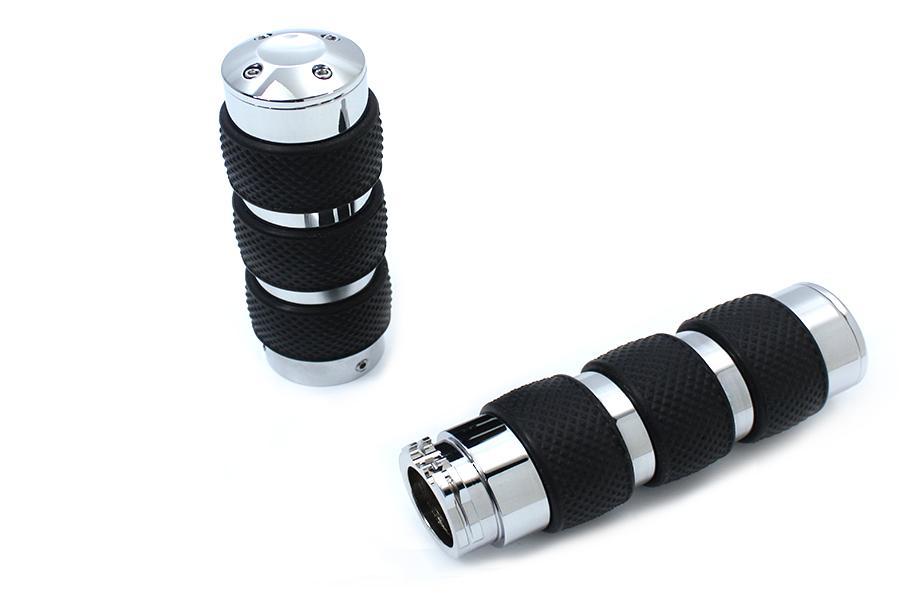 Vtwin Handle Grips, 3 O-Rings, Billet Chrome Motorcycle Street - 28-0297
