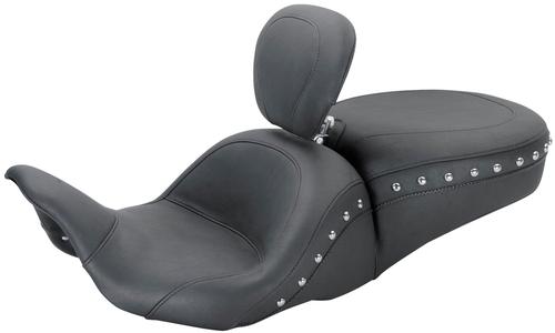 Mustang 1-Piece Lowdown Touring Seat With Driver Backrest - Chrome Studs Motorcycle Street - 79704
