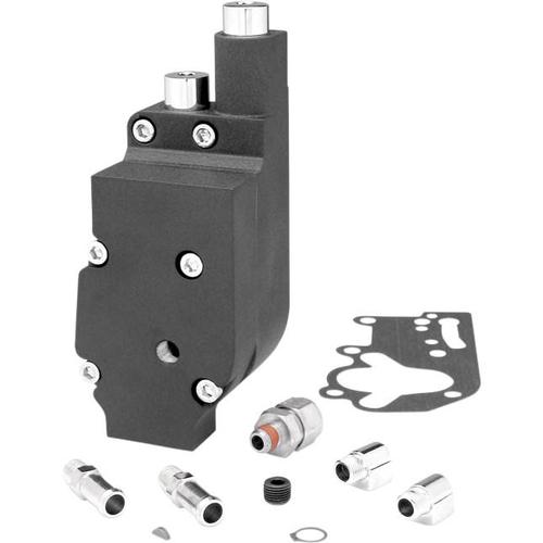 JIMS Flow Pro 1 Billet Oil Pump Complete Assembly - Black With Bottom Feed/Return Oil Lines Motorcycle Street - 1753B