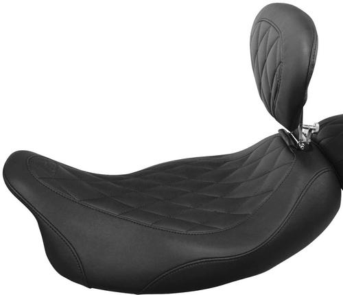 Mustang Wide Tripper Solo Seat With Driver Backrest - Diamond Stitch - Black Motorcycle Street - 79725
