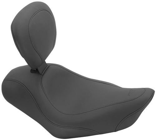 Mustang Wide Tripper Solo Seat With Driver Backrest - Smooth - Black Motorcycle Street - 79812