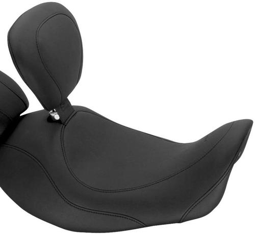 Mustang Wide Tripper Forward Solo Seat With Driver Backrest - Diamond Stitch - Black Motorcycle Street - 79807