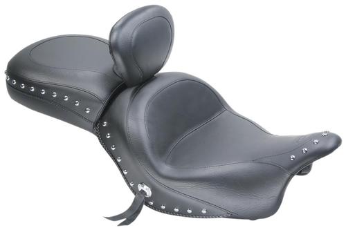 Mustang Wide Touring One-Piece Seat With Driver Backrest - Studded Motorcycle Street - 79416