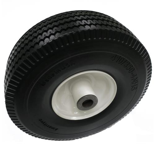 Amerityre Solid Sawtooth 410/350-4 Hand Truck White Centered Hub 4" HL 5/8" Bearing