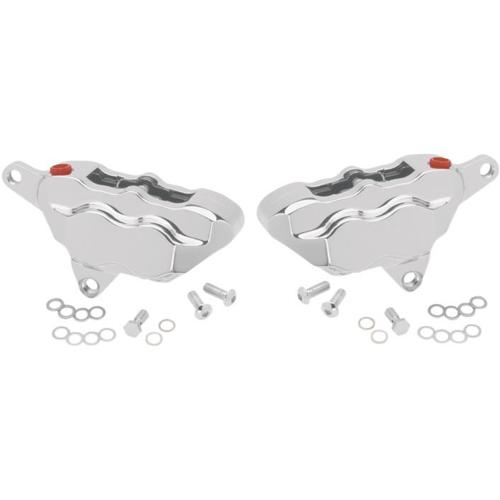 Hawg Halters Inc. 4 Piston Dual Disc Front Brake Caliper Kit - Chrome Motorcycle Street - FKDDCC551