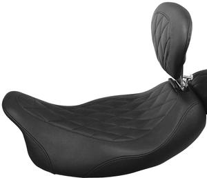 Mustang Wide Tripper Solo Seat With Driver Backrest - Diamond Stitch - Black Motorcycle Street - 79725