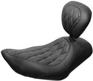 Mustang Wide Tripper Solo Seat With Driver Backrest - Diamond Stitch - Black Motorcycle Street - 79694