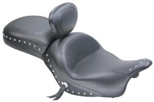 Mustang Wide Touring One-Piece Seat With Driver Backrest - Studded Motorcycle Street - 79237