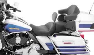 Mustang 1-Piece Heated Super Touring Seat With Driver Backrest - Black Pearl Centered Studs Motorcycle Street - 79645